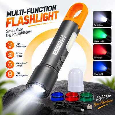 Traveller Light LED Torch – 500 Lumen Portable Tactical Flashlight with 1200mAh Battery, Optical Zoom, 9 Lighting Modes, IP65 Waterproof & USB-C Charging